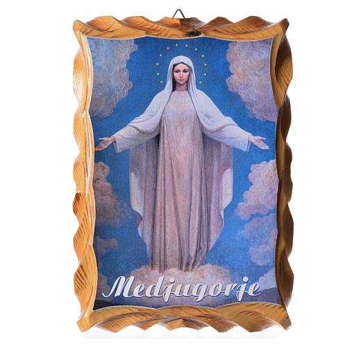 Quadretto legno stampa Madonna Medjugorje 18x12 1