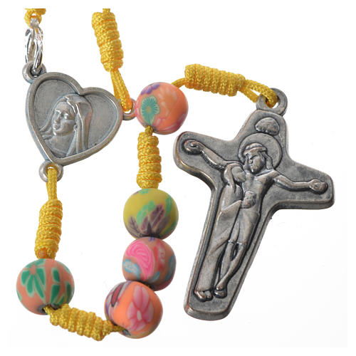 Rosary in yellow fimo, 6mm with Medjugorje soil 1