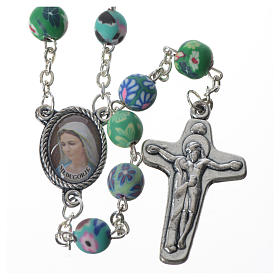 Rosary in green fimo, 6mm with Medjugorje soil