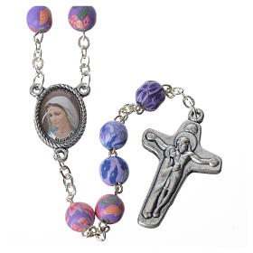 Rosary in violet fimo, 6mm with Medjugorje soil