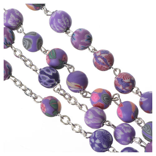 Rosary in violet fimo, 6mm with Medjugorje soil 3
