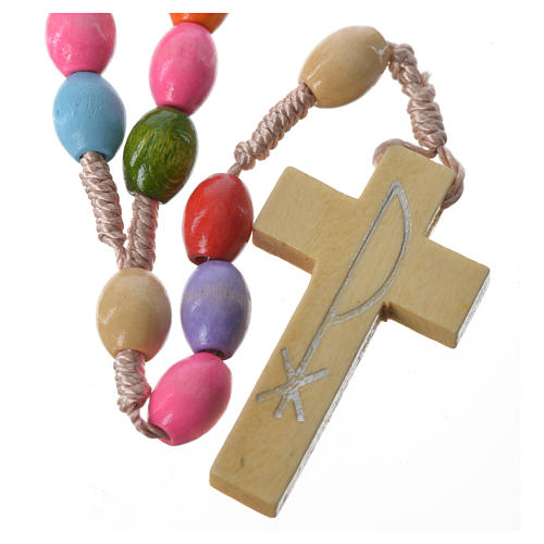 Rosary in Medjugorje wood with multicoloured grains 1