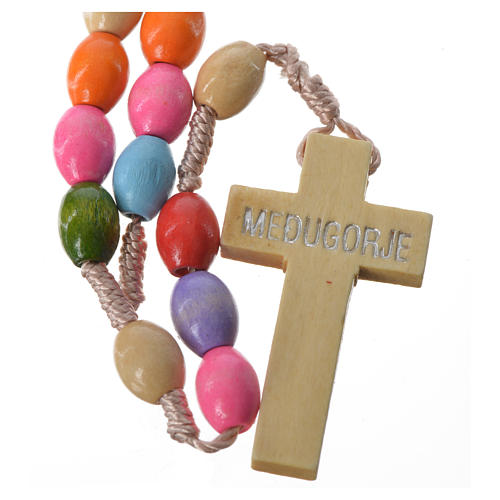 Rosary in Medjugorje wood with multicoloured grains 2