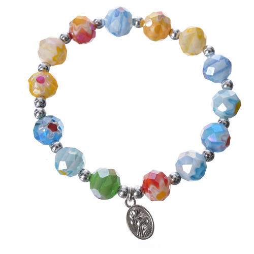 Bracelet in coloured glass with Our Lady of Medjugorje 2