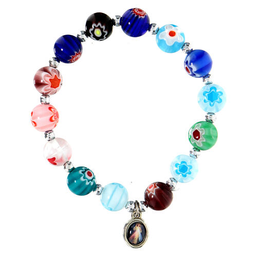 Bracelet in coloured glass with Our Lady of Medjugorje 3