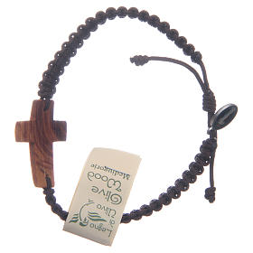 Bracelet with cord and cross in Medjugorje olive wood