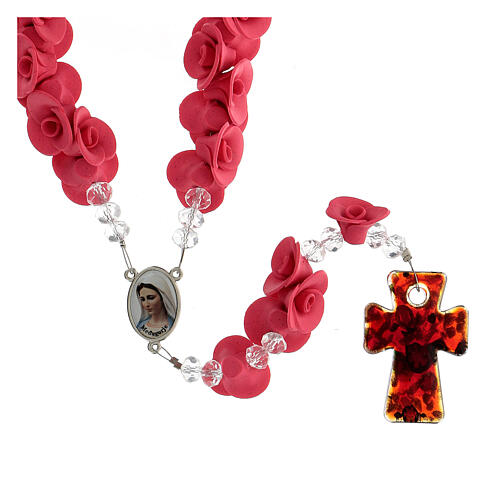 Medjugorje rosary with roses, Murano glass cross 1