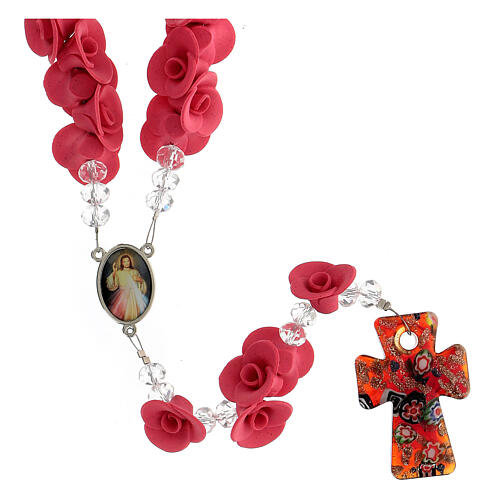 Medjugorje rosary with roses, Murano glass cross 2