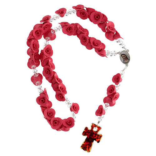 Medjugorje rosary with roses, Murano glass cross 4