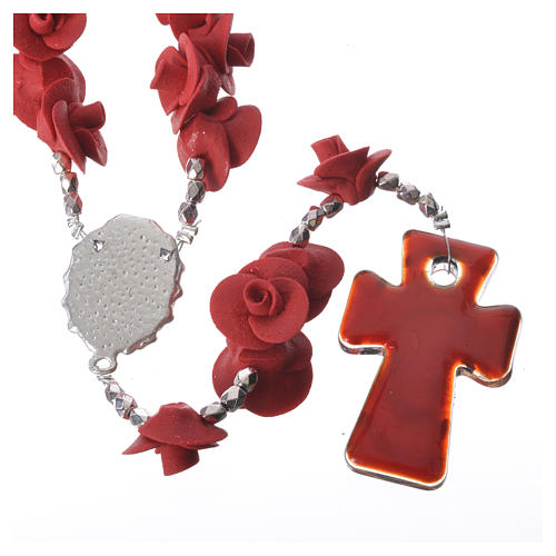 Medjugorje rosary with red roses, Murano glass 2