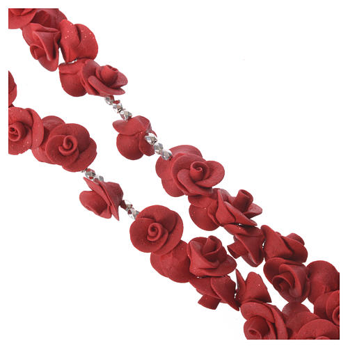 Terço de Medjugorje rosas vermelhas e cruz vidro Murano 3