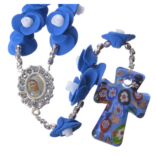 Medjugorje rosary with blue roses, Murano glass 1