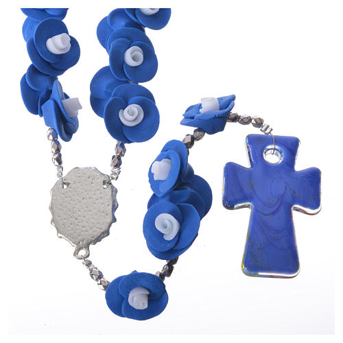 Medjugorje rosary with blue roses, Murano glass 2