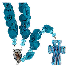 Medjugorje rosary with light blue roses, Murano glass