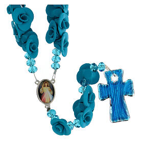 Medjugorje rosary with light blue roses, Murano glass