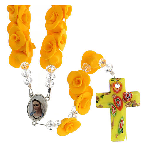 Rosario Medjugorje rose gialle croce vetro Murano 1