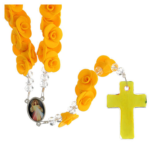 Rosario Medjugorje rose gialle croce vetro Murano 2