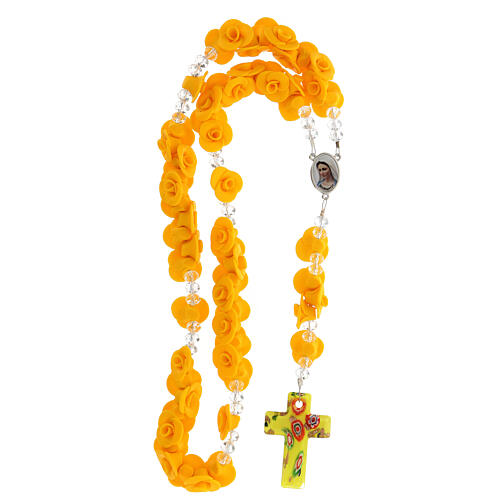 Rosario Medjugorje rose gialle croce vetro Murano 4