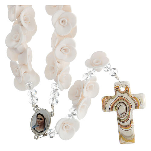 Medjugorje rosary with white roses, Murano glass 1