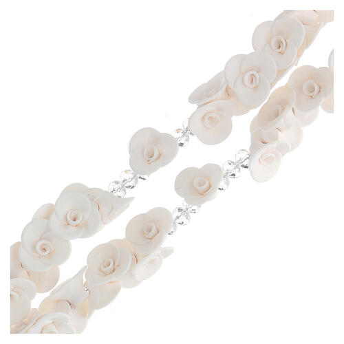 Chapelet Medjugorje roses blanches croix verre Murano 3