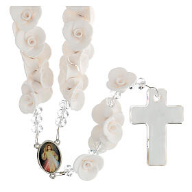 Medjugorje rosary with white roses, Murano glass