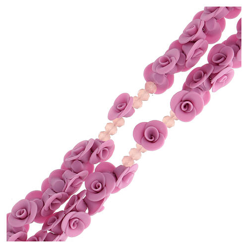 Terço Medjugorje rosas lilás cruz vidro Murano 3