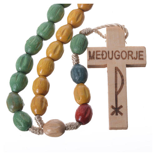 Rosary in Medjugorje wood with coloured grains 1