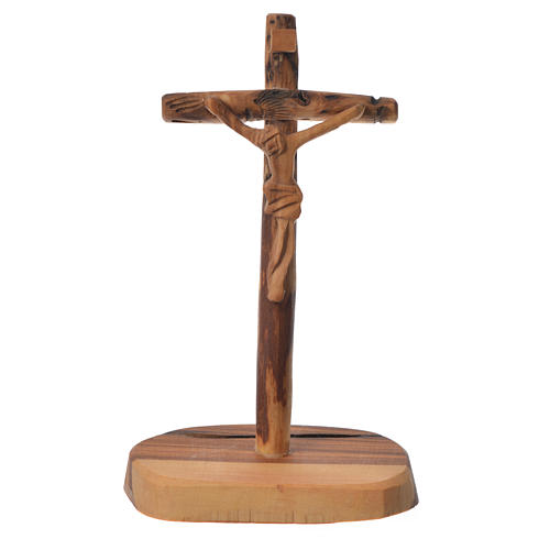 Krzyż drewno oliwne Medziugorie z podstawą 15x7 cm 1