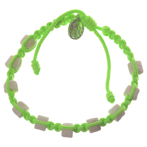 Medjugorje bracelet with green cord and stone grains 1