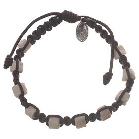Single decade Medjugorje bracelet with brown cord and stone grains