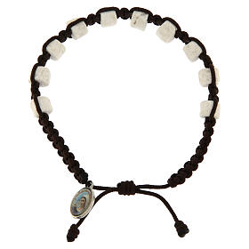 Single decade Medjugorje bracelet with brown cord and stone grains