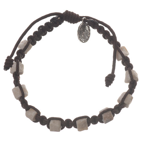 Single decade Medjugorje bracelet with brown cord and stone grains 1
