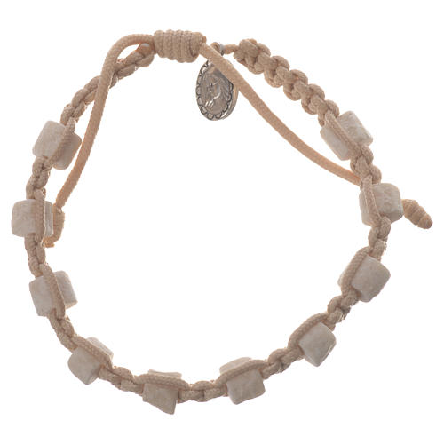 Single decade Medjugorje bracelet with beige cord and stone grains 1