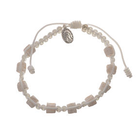 Single decade Medjugorje bracelet with white cord and stone grains