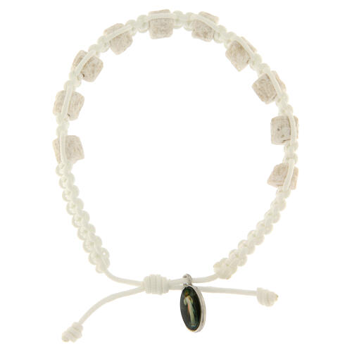 Single decade Medjugorje bracelet with white cord and stone grains 2