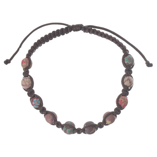 Medjugorje bracelet in fimo and brown cord 1