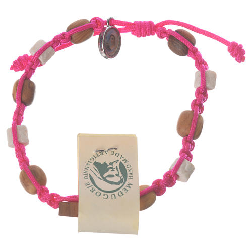 Medjugorje bracelet in olive wood Tau pink 1