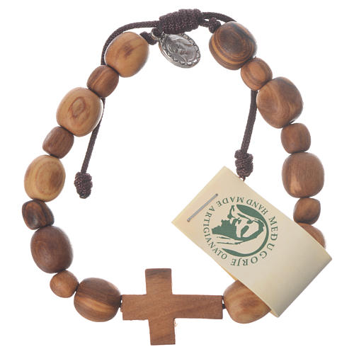 Armband Medjugorje mit Kreuz und Olivenholz Perlen 1