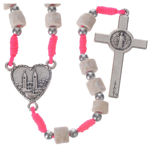Medjugorje rosary in real white stone and pink cord 2
