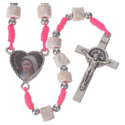 Medjugorje rosary in real white stone and pink cord 1
