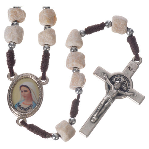 Medjugorje rosary in real white stone and brown cord 1