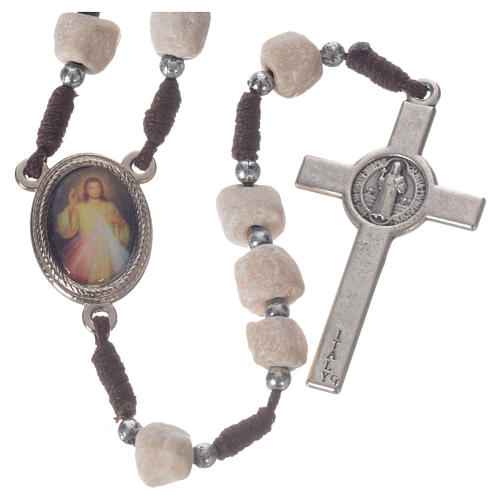 Medjugorje rosary in real white stone and brown cord 2