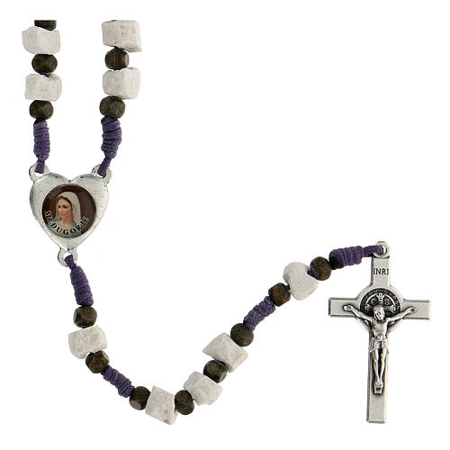 Medjugorje rosary in real white stone and purple cord 1