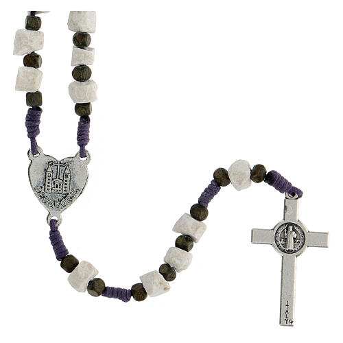 Medjugorje rosary in real white stone and purple cord 2