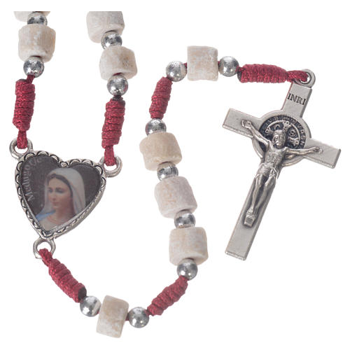 Medjugorje rosary with white stone and burgundy cord 1