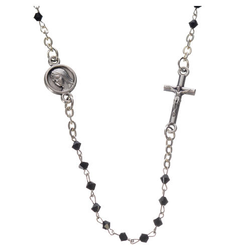 Halskette Medjugorje mit schwarzen Kristallen Edelstahl 1