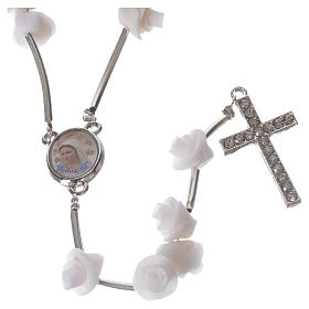 Rosaries and rosary holders: Medjugorje Rosary with white roses, cross and rhinestones