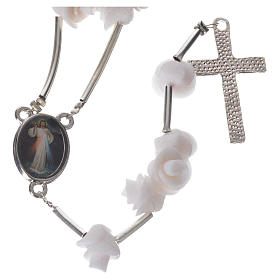 Rosaries and rosary holders: Medjugorje Rosary with white roses, cross and rhinestones