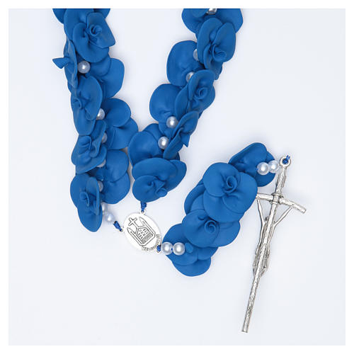 Medjugorje wall rosary with blue roses 2