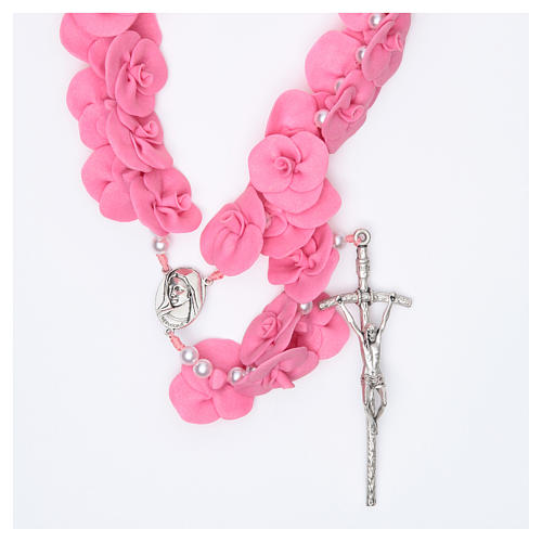 Medjugorje wall rosary with dark pink roses 1